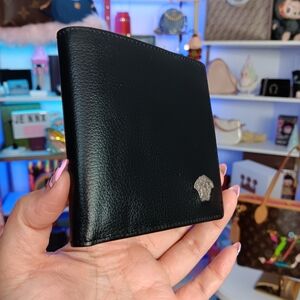 Versace Black Leather Silver Madusa Head Logo Bifold Mens